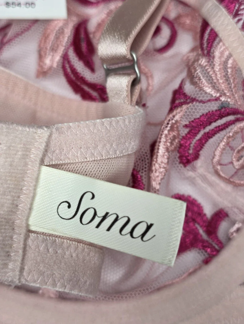 Soma Bra Sensuous Lace Unlined Pink Floral Embroidery Size 34C NWT